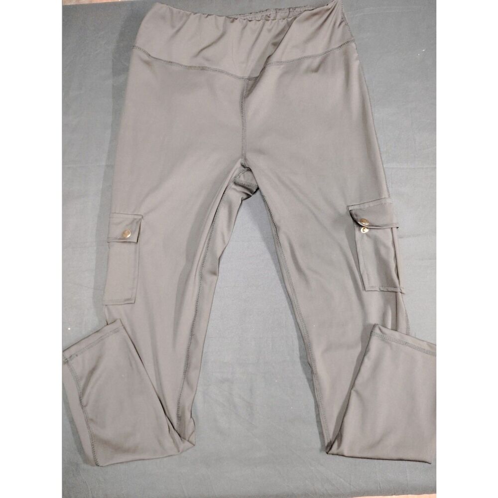 Stretch Cargo Leggings in Black with Gold Buttons